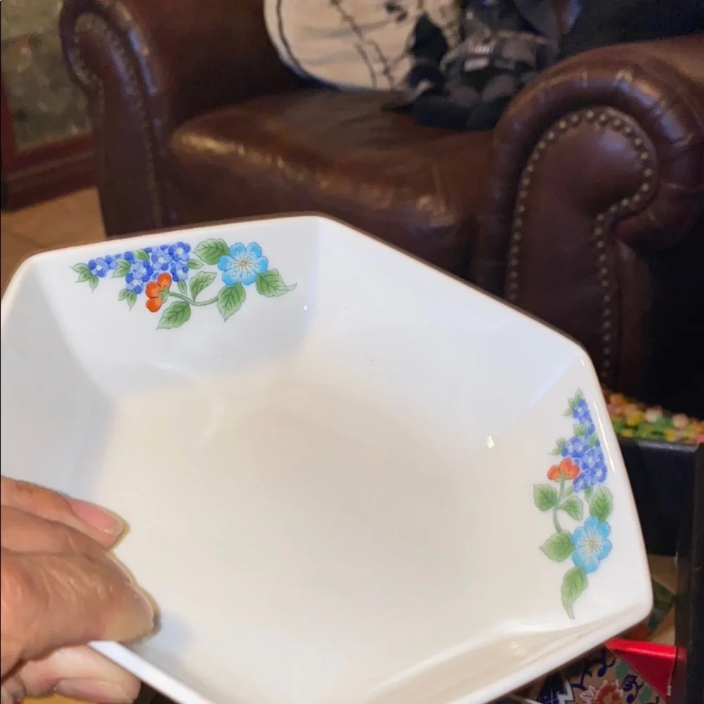 BX51 Vintage Japanese Kutani TakahShi Hexagonal Colorful Floral Ceramic Bowl Set